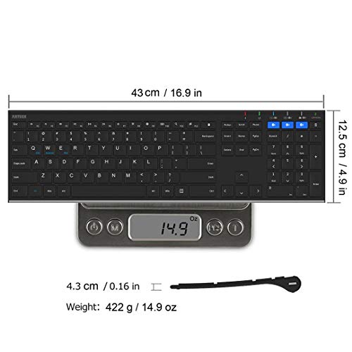 Arteck HB192 Universal Bluetooth Keyboard Multi-Device Stainless Steel Full Size Wireless Keyboard For Windows Ios Android Computer Desktop Laptop Surface Tablet Smartphone Rechargeable Battery thumb #5