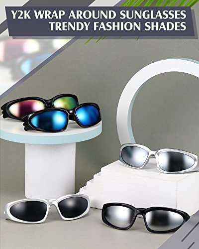 10 Pairs Y2K Wrap Around Sunglasses Multicolor Black Blue Silver Oval Shaped Sport Sunglasses Eyewear for Women Men 10 Colors4