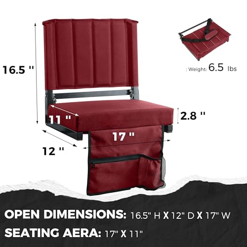 Image of SPORT BEATS Stadium Seats with Back Support Bleacher Chairs with Back and Cushion Thick Padded Bleacher Seats Includes Shoulder Strap Maroon 2pcs Regular - 17 inch W x 12 inch D x 16.5 inch H