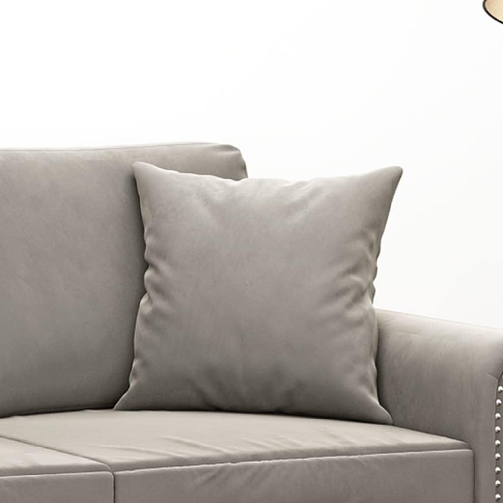 vidaXL Throw Pillows 2 Pcs Set - Light Gray Velvet Square Couch Cushions with Inserts - 15.7" x 15.7"