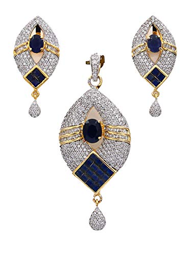 Collar de zafiro exclusivo de colección étnica india chapado en oro de 18k