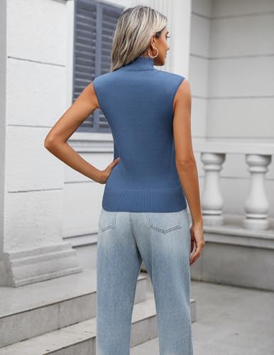 Image of Zeagoo Women's 2024 Mock Turtle Neck Sweater Vest Sleeveless Knit Pullover Tank Tops Casual Trendy Slim Fitted Shirts Navy Blue, Large