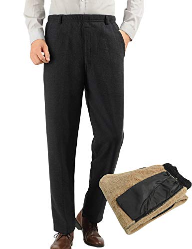 Zoulee Middle-Aged and Elderly Men Front Zip Open Casual Trousers Thick Berber Fleece Father Pants Loose Cashmere Pants Black+Thick Berber Fleece S Fit W30-W33