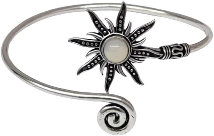 Silver Sunburst Bangle, Gemtone Hand Cuff, Spiral Hand Cuff, Gemstone Cuff Bangle, Sun Bohemian Jewelry Gift - Image 4