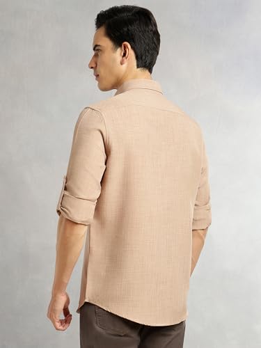 Image of Thomas Scott Men's | Solid | Textured Fabric | Full Sleeve | Slim Fit | Polyester-Blend | Spread Collar | Casual Shirt