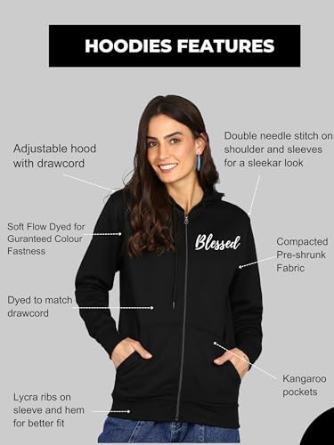Image of Blessed Printed Women�s Full Sleeve Cotton Zipper Hoodie with Pockets | Regular Fit Hooded Sweatshirt Pullover for Winter, Casual, Outdoor, Travel & Everyday Wear