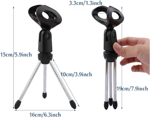 Image of Compact Tripod Microphone Stand Adjustable Foldable & Portable Holder Frameworks Mini Tripod Desktop Microphone Stand with Clip for Wired Mics and Collapsible Legs CLP-MIC-STAND-X1