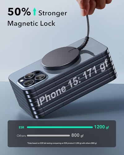 Image of ESR Magsafe Charger for iPhone, Wireless Charger Compatible with iPhone 17 /16 /15 /14 /13 /12 Series, AirPods 4 /3 /AirPods Pro, Black