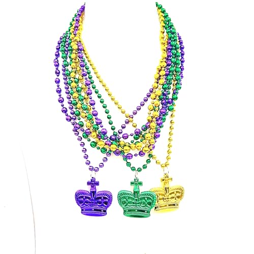 Perles Mardi Gras grands colliers tricolores vert violet doré de carnaval en lot de 10