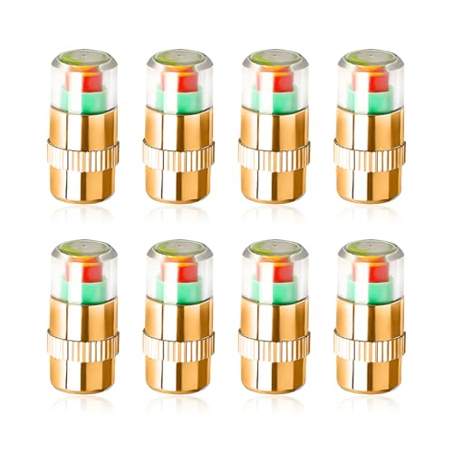 Image of 8PCS Tire Pressure Monitor Valve Stem Caps, 2.4 Bar 36PSI Pressure Monitor Stem Covers with 3-Color Eye Alert, Easy to Read Sensor Indicator Tire Valve Cap for Most Car Truck SUV (Golden)