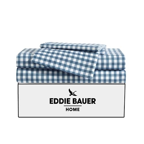 Image of Eddie Bauer Kids - Full Sheet Set, Ultra-Soft Microfiber Bedding with Fully Elastic Fitted Sheet, Kids Bed Set with Pillowcases, Easy Care Bedding (Preston Check)