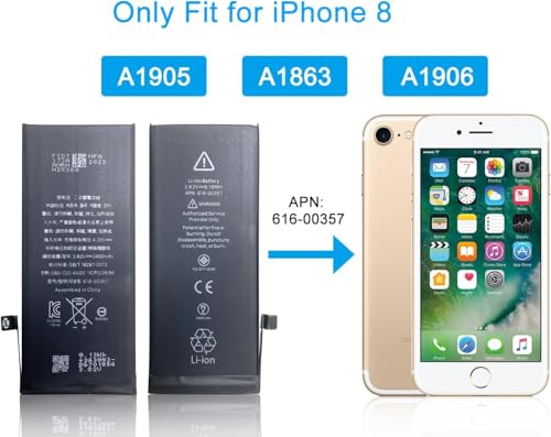 Batterie iPhone 8 haute capacité 2400 mAh compatible modèles A1905 et A1906 avec kit outils