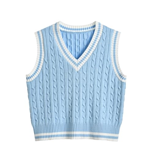 Image of Women's Sweater Vest,Y2K Sleeveless Pattern Preppy Style Knitted Crop Tank Top for Girl