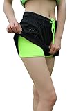 CATERTO Women's Active Mesh 2 in 1 Run Sport Shorts(Light Green,S)