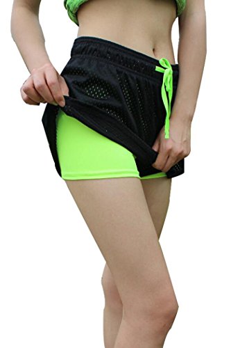 Caterto Women's Active Mesh 2 In 1 Run Sport Shorts(Light Green,S) #TOP1