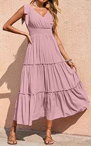 Image of PRETTYGARDEN Women's Cross Neck Summer Sleeveless Tiered Maxi Dress Beach Tie Strap Smocked Long Dresses Pleated Sundress