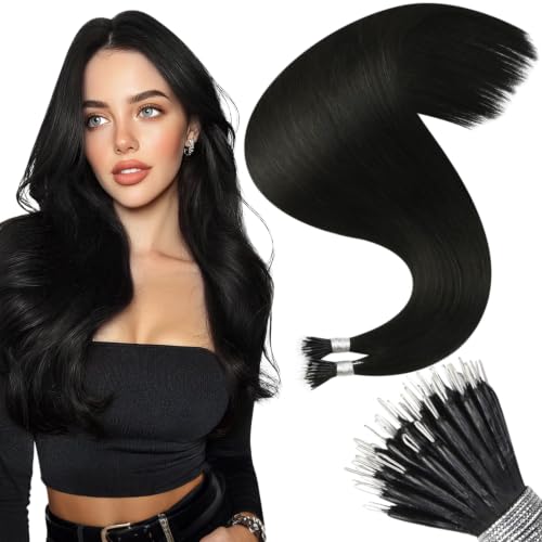 Moresoo Nano Bead Hair Extensions Human Hair, Jet Black, 24 Inch