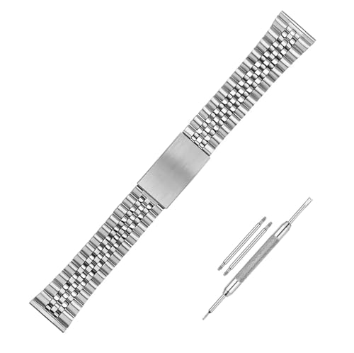 Image of Lineon 20mm deployant clasp Lock JUBILEE Style Semi Solid Stainless Steel Chain Strap Competible With Any 20mm Vintage Watch with Tool & Pins (Includes)