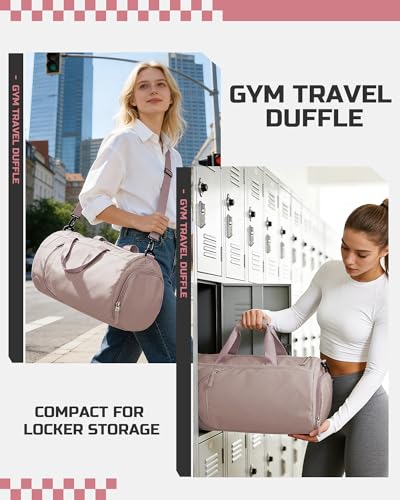 Image of Gym Bag for Women And Mens with Shoe Compartment, Large Duffle Bag with Wet Pocket Carry-on Gym Duffle Bag for Travel and Sports Weekender Overnight Workout Bag Pink Purple