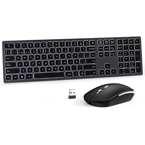 Seenda Teclado y Ratón Inalámbricos Retroiluminado, Combo Teclado y Ratón Inalámbrico, Recargable, 2.4G, USB Nano 2 en 1, Tamao Completo,Silencioso,Layout Espaol QWERTY para PC, Portatil, Windows Cover