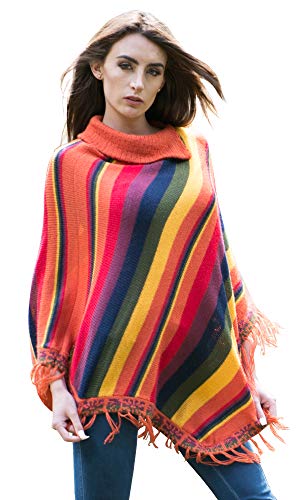 Gamboa - Alpaca Poncho for Women - Striped Rainbow Design