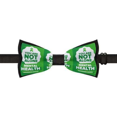 GoasNei In May We Wear Green Mental Health Awareness Month Bow Tie for Men Adjustable Necktie Funny Tie Neck Ties for Weddings Party