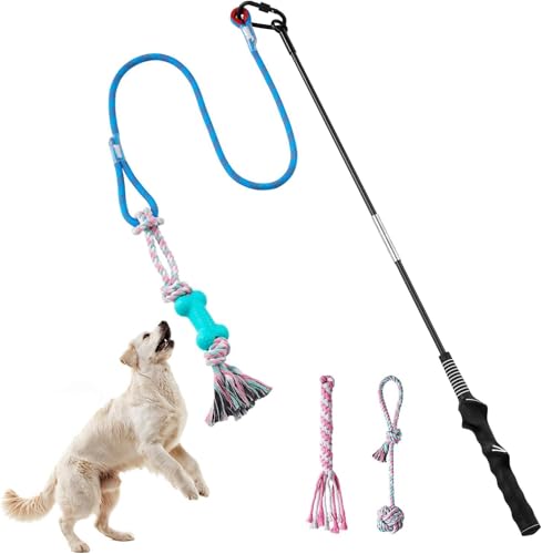 Aitmexcn Flirt Pole for Dogs Chase and Tug of War Interactive Dog Toys for Large Medium Small Dogs Dog Enrichment Toys with Rope Chewing Toys for Outdoor Training Playing Exercise