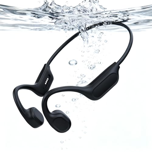 QMHL Swimming Headphones-Bone Conduction Headphones Bluetooth V6.0 Open Ear Sports Headset, IP68 Waterproof Built-in MP3 Player 32G Memory, for Running, Cycling (Black)