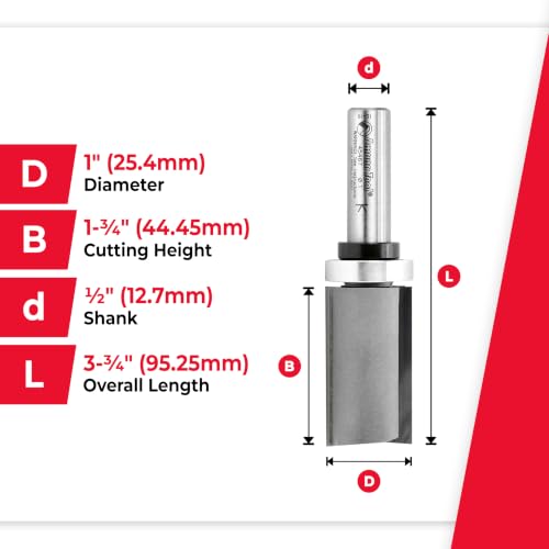 Image of Amana Tool 45467 Carbide Tipped Flush Trim Plunge Template Router Bit 1 Inch Dia x 1-3 /4 x 1 /2 Shank with Upper Ball Bearing
