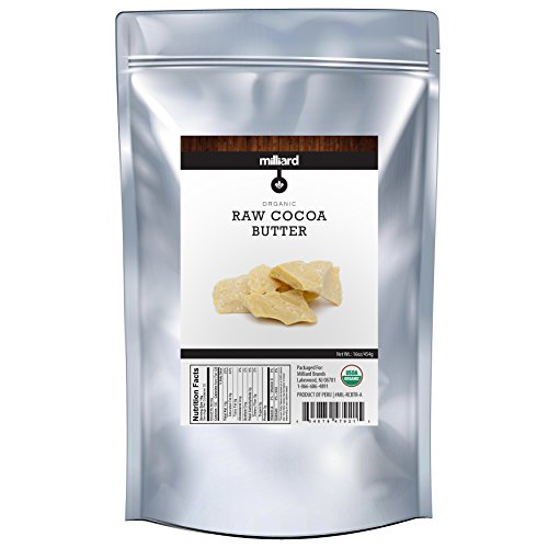 Milliard Cacao Butter Raw Organic Pure (1 lb/16 oz) Great for Chocolate, Body Lotions, Skin Moisturizers and Creams - USDA Organic Certified Food Grade Edible Cocoa Butter