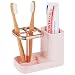 mDesign Bathroom Vanity Countertop Toothpaste & Toothbrush Holder Stand with Cup/Dental Center, Holds Electric Toothbrushes - Light Pink/Rose Gold