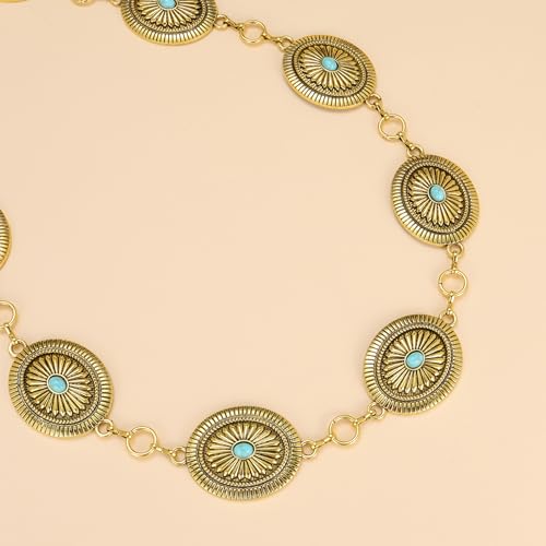 CHIC DIARY Western Chain Waist Belt Vintage Cowgirl Belts For Women Adjustment Concho Metal Chain Belt For Dresses Jeans4