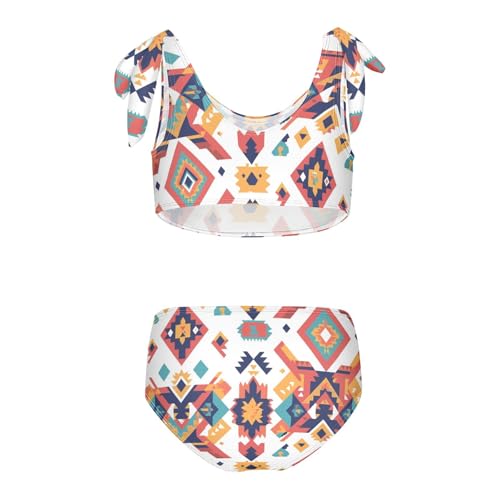 KLL Mexican Fabric Pattern Colorful Girls' 2 Piecing Bikini Set Scoop Neck Bathing Suit Swimwear Adjustable Strap2