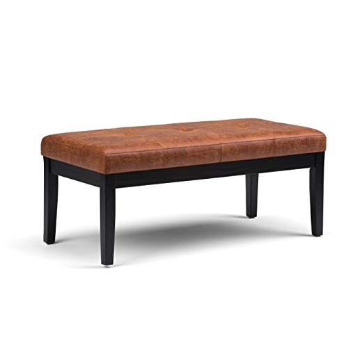 SIMPLIHOME Lacey 41 inch Wide Contemporary Rectangle Tufted Ottoman Bench in Distressed Saddle Brown Vegan Faux Leather, Assembled, For the Living Room and Bedroom