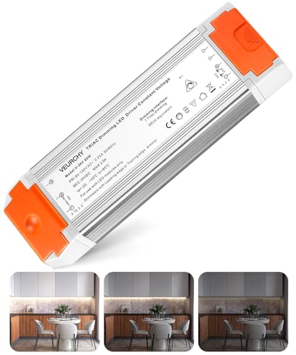 VEURCHY 24V Dimmable LED Driver 60 Watt Dimmable LED Power Supply AC 120V to DC 24V Compatible with Lutron & Leviton Dimmer Switches 24 Volt Led Transformer 60W for Strip Lights Smooth Dimming