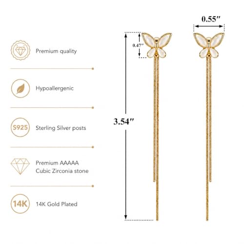 HEFEIYU 14K Gold Plated Flower Dangle Earrings for Women, Hypoallergenic Cubic Zirconia Long Threader Chandelier Earrings, Elegant Crystal Jewelry for Wedding Bridal Prom Party Gifts - image 4