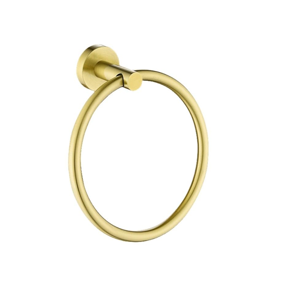 Accesorios de baño de Oro Cepillado Toallero Escobilla de baño Portarrollos de Papel Toallero Gancho para Barra Jabonera Herrajes para baño Estante de Pared, Anillo de Toalla A