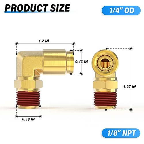 Image of TAILONZ PNEUMATIC 5PCS 1 /4 inch Tube OD x 1 /8 inch NPT Thread DOT Elbow Out Pipe Air Fittings, Push to Connect Fittings Air Brake Pipe Fittings for Cars, Trucks, Air Brake Systems, Etc.