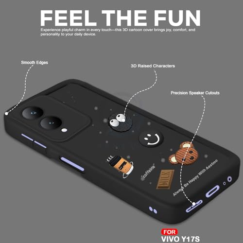 Image of AESTMO Back Case Cover for Vivo Y17s / Y28 Cover | Cute Fun Cartoon 3D Ball | Coffee Silicone Case | Full Body Protection | Camera Protection Back Cover for Vivo Y17s / Y28 (Black)