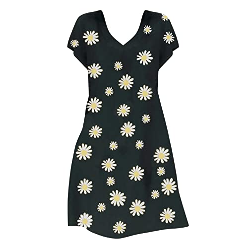 guenstige Ballkleider Sale online Abendkleider Kleider Damen Festlich Elegant Sommer Bedrucktes kurzärmliges Damen-Freizeitkleid für Frühling/Sommer Damenkleider leinenkleider große größen