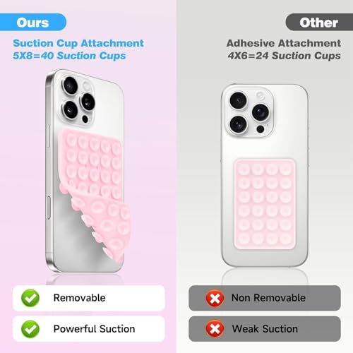 Support téléphone ventouse silicone double face rose pour iPhone et Android