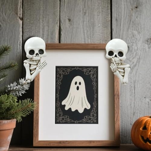 Set de 2 estatuas de esqueleto divertidas para Halloween miniatura 7