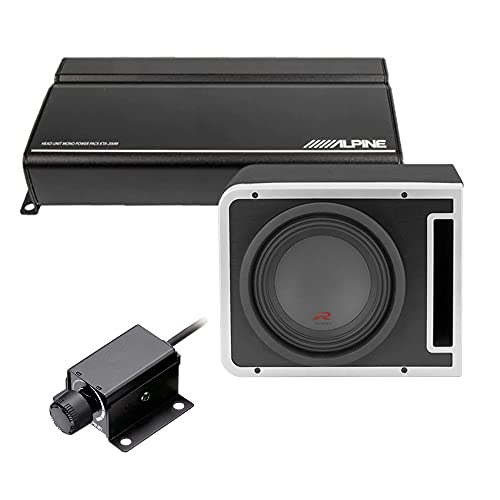 DIAS Alpine KTA-200M Mono Power Pack Amplifier with R-SB10V 10 Inch Subwoofer Enclosure and RUX-KNOB.2 Remote Bass Knob