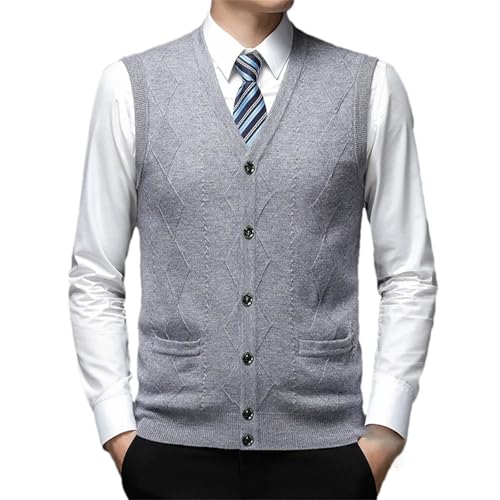 Men Wool Sweater Vest Solid V Neck Sleeveless Knitted Button Cardigan Sweater Vest