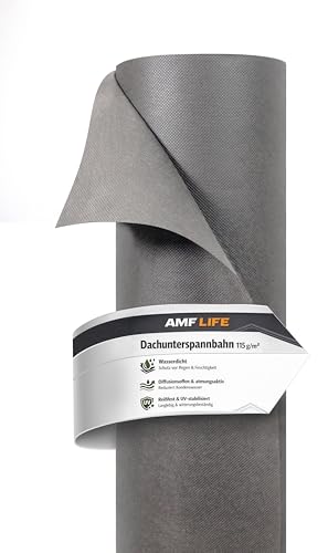 AMF Life Dachunterspannbahn Grau 0,75 x 25 m, 18,75 m² Unterspannbahn 115 g/m², Dachfolie wasserdicht W1, diffusionsoffene Unterdeckbahn, ohne Zubehör