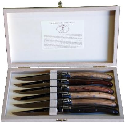 Jean Dubost Laguiole Knives with Assorted Wood Handles, Set of 6