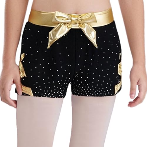 Jugaoge Girls Rhinestones Bowknot Dance Shorts High Waist Stretchy Gymnastics Yoga Booty Shorts Dancewear3