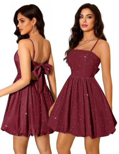 Short Bubble Dress Summer 2026, Teen's Homecoming Cocktail Dress Burgundy M