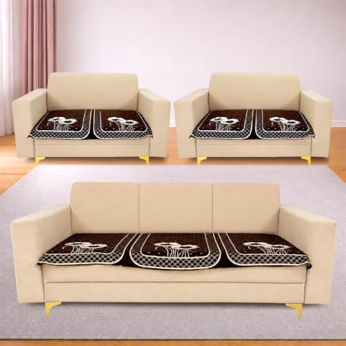 Image of Homerz Premium Chenille Fabric Sofa Cover | Soft, Durable & Dustproof | Decorative Couch Cover (Florida Coffee, 7 (3+2+2) Seater, Only Seat Cover)