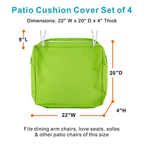 Nettypro Outdoor Cushion Covers Replacement Set 4 Water Repellent Uv Resistant Patio Chair Seat Cushion Slipcover With Zipper And Tie, 22 X 20 X 4 Inch, Green #TOP4